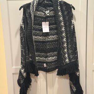 New! San Lorenzo Black and White Fringed Cardigan